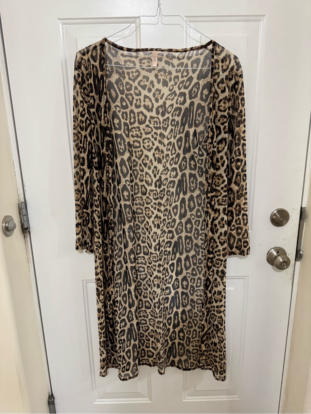 Leopard Print Open Duster Cardigan - Tan & Black